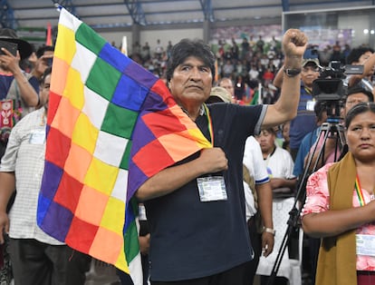 Evo Morales durante un congreso este lunes en la localidad de Villa Tunari, en el Trópico de Cochabamba, Bolivia.