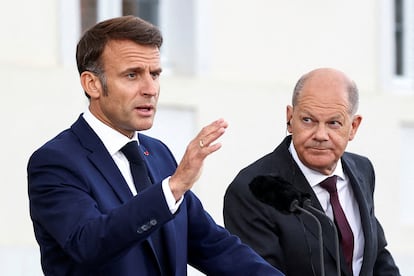 Emmanuel Macron y Olaf Scholz, en Berlín, el 28 de mayo.