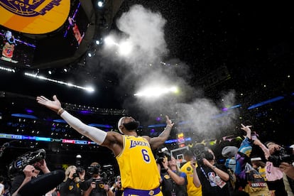 La figura de los Lakers de Los Angeles durante el partido de este martes contra Oklahoma City Thunder.