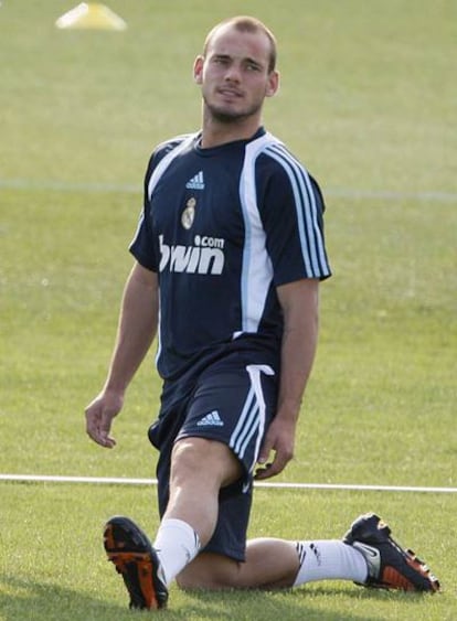 Sneijder, ayer en el entrenamiento de la tarde.