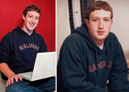 Mark Zuckerberg con la sudadera de Harvard que popularizó, ahora prefiere modelos neutrales sin logos.