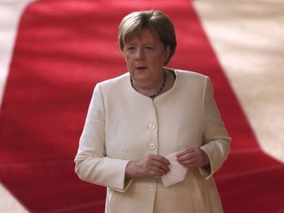 La canciller alemana Angela Merkel, a su llegada a una de las sesiones de la cumbre.