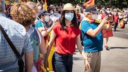 La líder de Ciudadanos, Inés Arrimadas, a su llegada a la concentración.