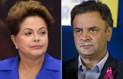 Los dos candidatos a la presidencia, Dilma Rousseff y Aécio Neves.