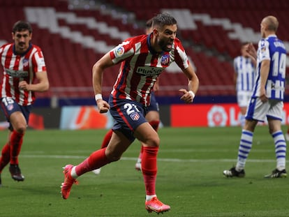 Carrasco celebra su gol ante la Real Sociedad este miércoles en el Wanda Metropolitano.