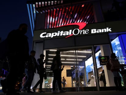 Signage is seen outside a Capital One Bank in Manhattan, New York, U.S., November 12, 2021.