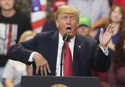 El presidente Donald Trump durante un acto de campaña el jueves en Minnesota.