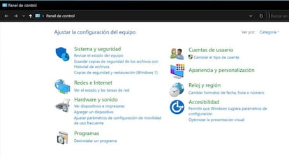 Viejo panel de control de Windows 7.