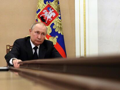 El presidente ruso, Vladímir Putin, durante una reunión por videoconferencia.