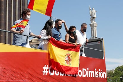 Leaders of the far-right Vox party, including president Santiago Abascal (c), during Saturday's protest in Madrid.