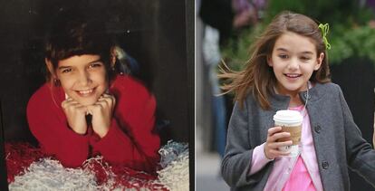 El parecido entre Katie Holmes y Suri, la hija que la actriz tuvo con Tom Cruise en 2006, es notable desde hace años. En la imagen, la intérprete en una foto de cuando era niña que compartió en las redes sociales y, a la derecha, Suri Cruise el pasado mes de mayo.