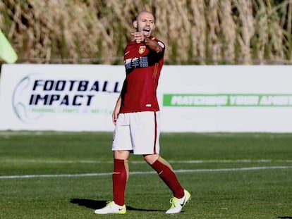 Mascherano en un partido en Marbella con del Hebei Fortune, su nuevo equipo.