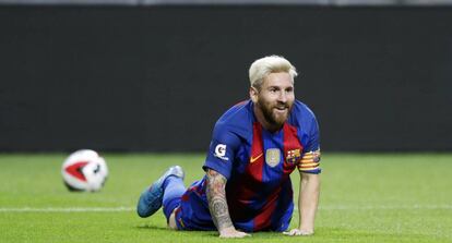 Messi, durante el partido ante el Leicester.