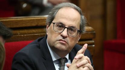 El presidente de la Generalitat, Quim Torra, en el Parlamento catalán, en Barcelona, el pasado 12 de diciembre.
