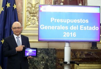 El ministre d'Hisenda, Cristóbal Montoro, el passat mes d'agost durant l'acte de presentació dels Pressupostos Generals de l'Estat 2016.