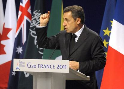 El presidente franc&eacute;s Nicol&aacute;s Sarkozy en Cannes, en la cumbre del G-20.