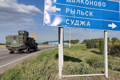 A Ukrainian unit advances in Kursk in a Canadian Stryker armored vehicle. 