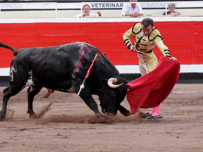 Damián Castaño, ante un toro de Dolores Aguirre, el pasado 21 de agosto en la feria de Bilbao.