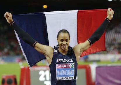 Pascal Martinot-Lagarde, celebra el tercer puesto en los 110 metros vayas.