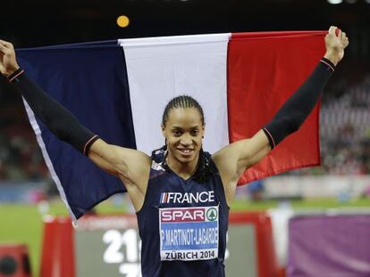 Pascal Martinot-Lagarde, celebra el tercer puesto en los 110 metros vayas.