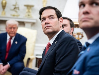 Marco Rubio en el Despacho Oval durante la visita del primer ministro israelí, Benjamin Netanyahu, el pasado 7 de abril en Washington.