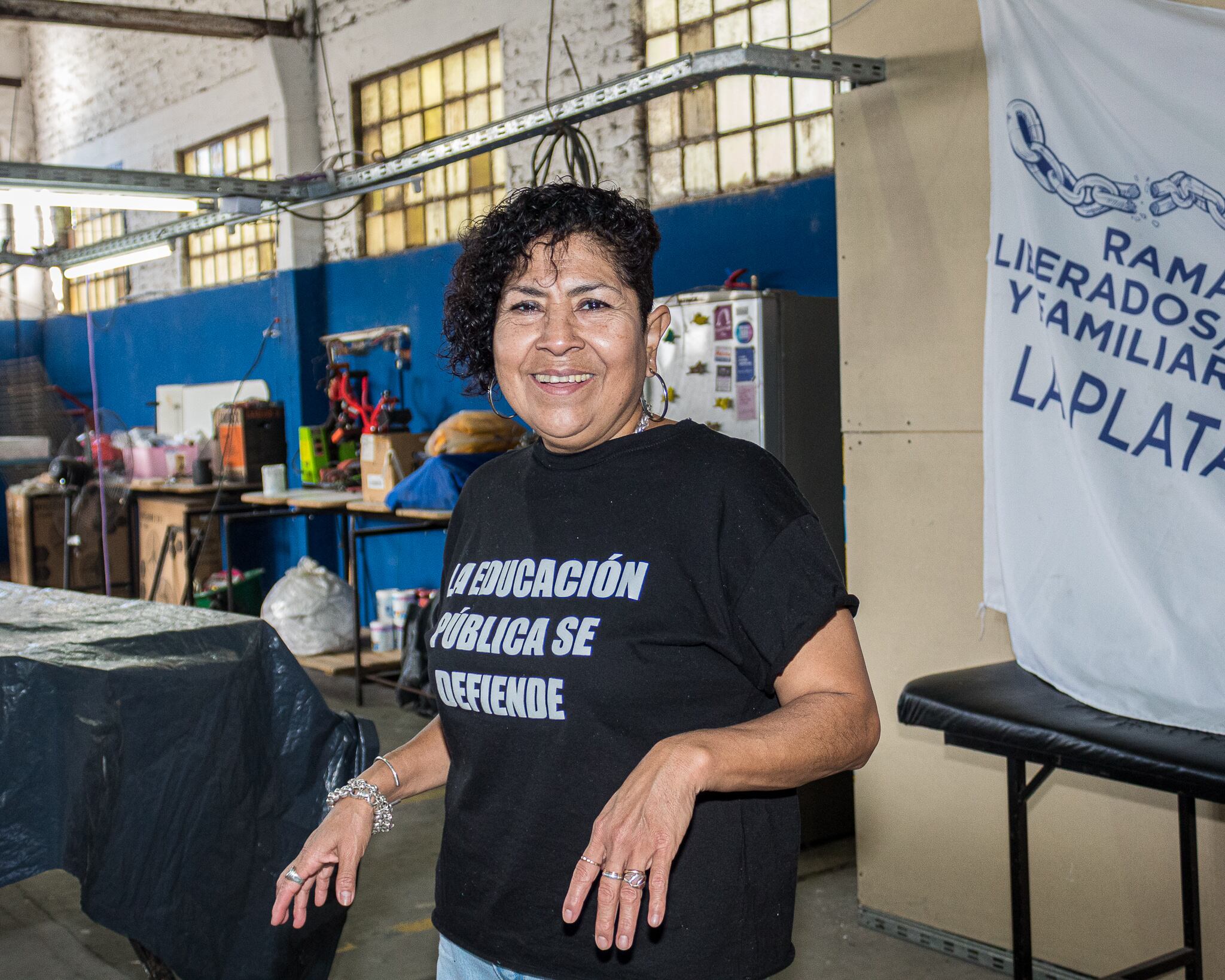 Amarilis Alayo del Movimiento de Trabajadores Excluidos en su centro de trabajo y capacitación en La Plata, Argentina. En mayo 2026.