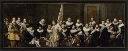 'Almuerzo de los guardias cívicos de la compañía del capitán Jacob Backer y el teniente Jacob Rogh', (1632) del pintor Nicolaes Eliasz Pickenoy (1632). Procedente del Museo Histórico de Ámsterdam.