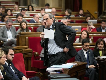 Quim Torra interviene en el Parlamento de Cataluña, el pasado día 19.