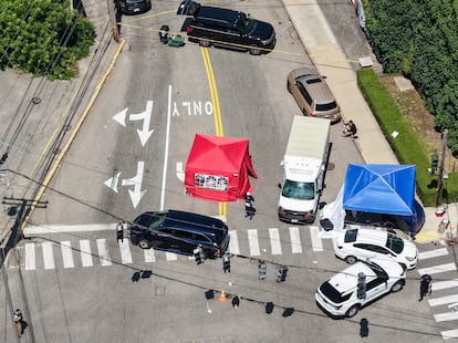 Autoridades en el lugar del asesinato de Sebastián Durán, en Biddeford, Maine, el 13 de julio.