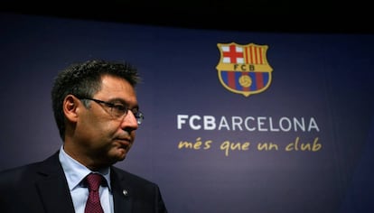 Josep Maria Bartomeu, en la rueda de prensa del lunes 29 de mayo.