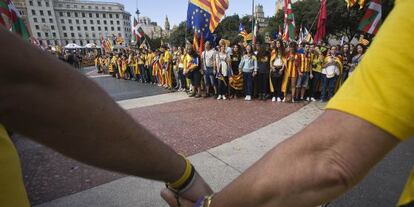 Cadena humana en la plaza Catalunya.