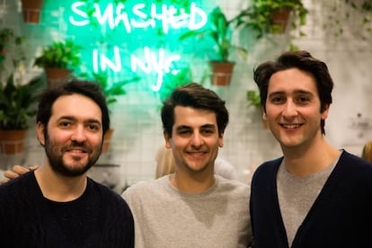 Alberto, Francesco and Alessandro in their bar.