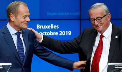 Los presidentes del Consejo Europeo y de la Comisión, Donald Tusk y Jean-Claude Juncker, el viernes en Bruselas.