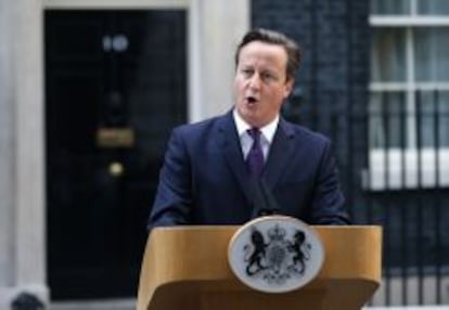 El primer ministro británico, David Cameron, en su comparecencia posterior al resultado del referéndum escocés.