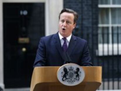 El primer ministro británico, David Cameron, en su comparecencia posterior al resultado del referéndum escocés.
