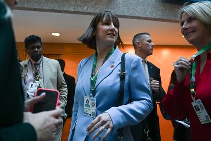 La ministra británica de Economía, Rachel Reeves, este miércoles en la reunión anual del Fondo Monetario Internacional que se celebra en Washington