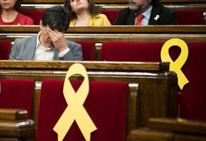 El portavoz de ERC, Sergi Sabrià, al inicio de la segunda jornada del pleno de investidura.