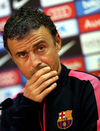 El entrenador del Barcelona, Luis Enrique, durante la rueda posterior a un entrenamiento, el 22 de mayo de 2015.