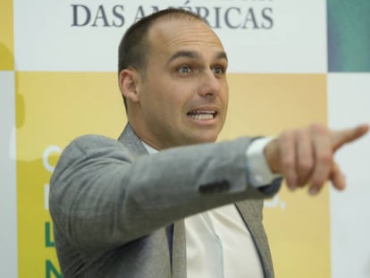 O deputado Eduardo Bolsonaro, em Foz do Iguaçu.