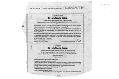 Esquelas aceptadas por la jueza como prueba de que no estaba previsto incinerar el cadáver del párroco hasta que el demandante solicitó la prueba de ADN.