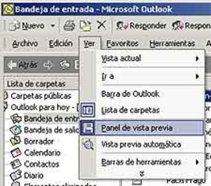 Para desactivar la vista previa e impedir que el mensaje infectado se visualice en esta ventana y se active, basta con desplegar la pestaña "Ver" que aparece en la parte superior del programa y pulsar sobre "Panel de vista previa".