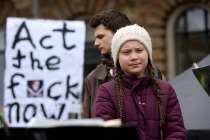 Greta Thunberg durante una protesta. 