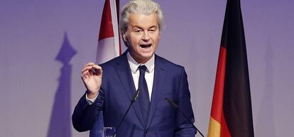 O candidato islamofóbico Geert Wilders, empatado com os liberais de direita nas pesquisas, durante evento em Koblenz (Alemanha), em 21 de janeiro.