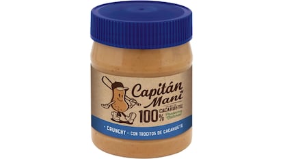 Envase de 340 gramos de crema de cacahuete crujiente Capitán Maní.