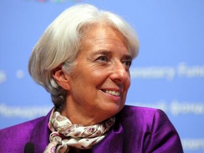 Christine Lagarde, directora gerente del FMI, en la reunión de Tokio durante una rueda de prensa