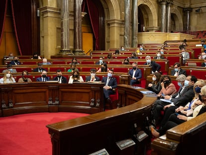 Una imagen del hemiciclo del Parlament, este jueves. / David Zorrakino (Europa Press)