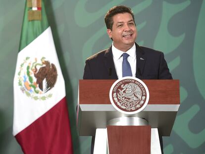 Francisco García Cabeza de Vaca, gobernador de Tamaulipas, durante una conferencia de prensa matutina en Palacio Nacional (Ciudad de México), en agosto de 2020.