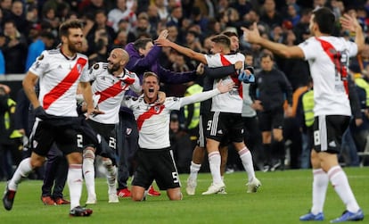 Los jugadores de River Plate celebran su victoria ante Boca Juniors.