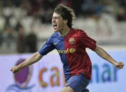 Bojan celebra uno de sus goles al Almería.