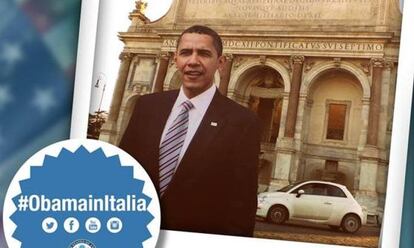 Una imagen del vídeo del Obama de cartón en Roma.